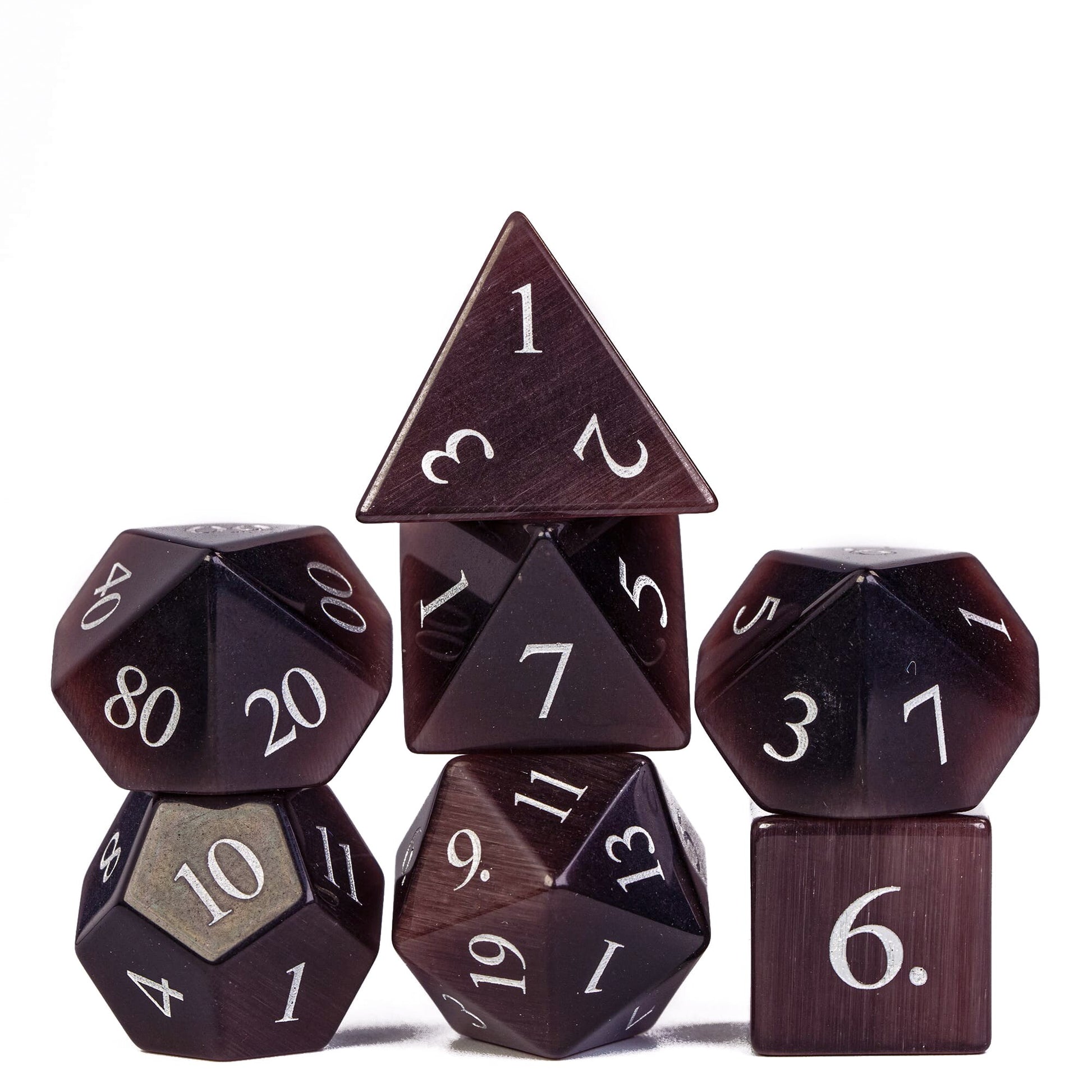 Maroon stone dice set with white background