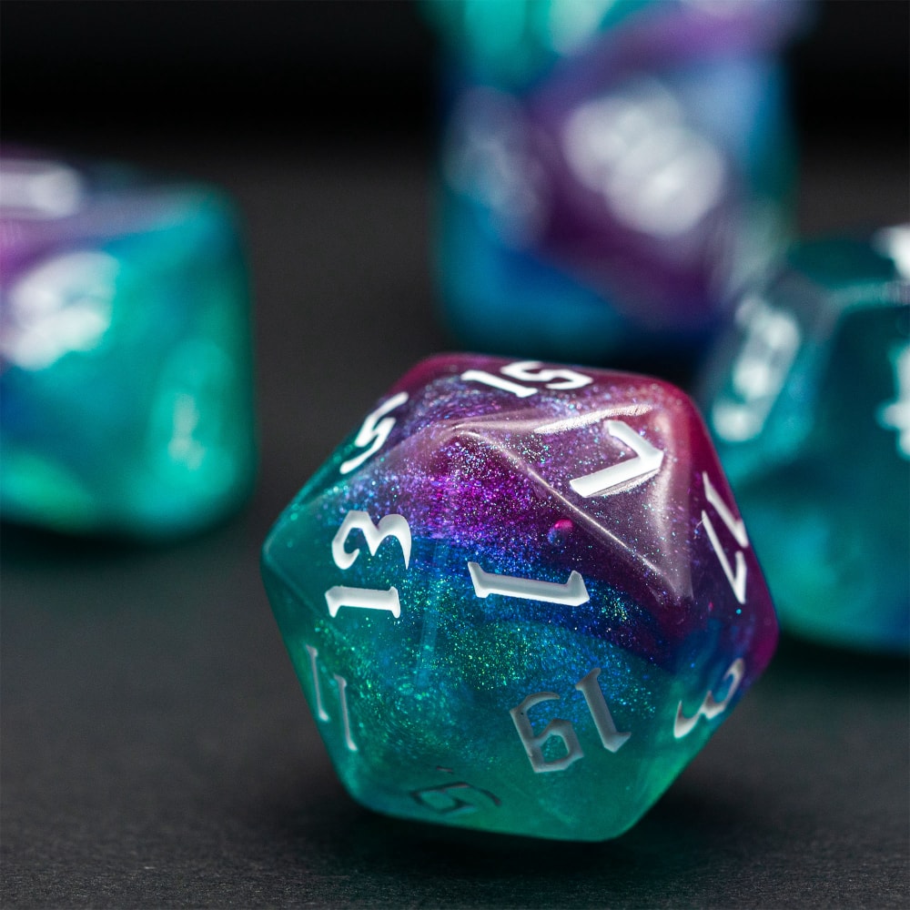 d20 from blue and purple dnd dice set