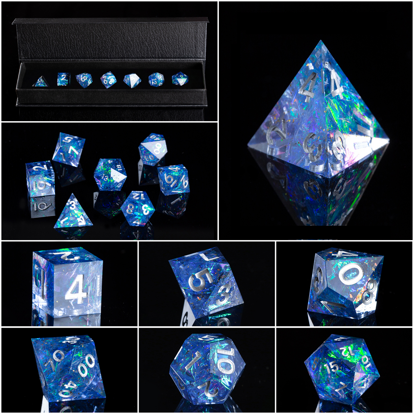 Aquamarine dice set highlighted in separate boxes for each die.
