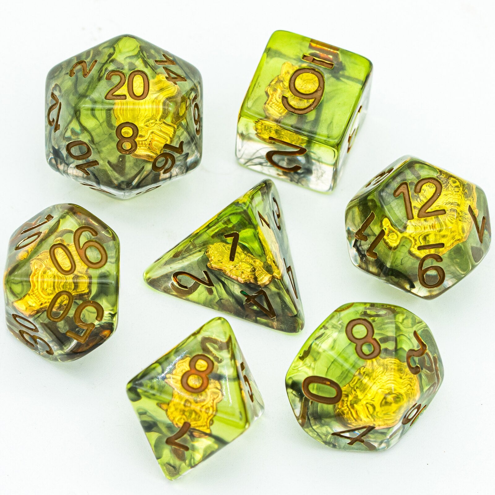 Class Weapons Druid Wolf Head Dice Set, resin 7 piece sharp edge dice with wolf design for DnD & DnD 5e