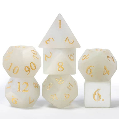 Dwarven Collectables frosted white stone dice set for DnD & DnD 5e, premium RPG dice with gold numbers