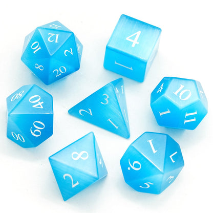 Dwarven Collectables sky blue stone dice set for DnD & DnD 5e, polished RPG dice with white numbers