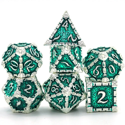 Emerald Blade metal dagger dice set for DnD & TTRPG