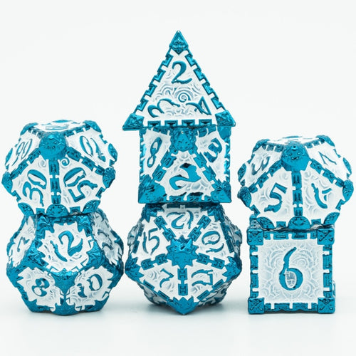 Icy Blade metal dagger dice set for DnD & TTRPG, front view