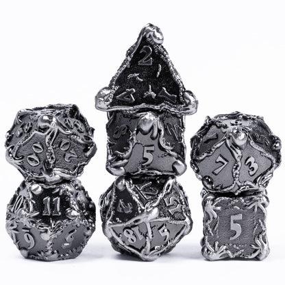 Alternate view of Octopus Tangle ancient silver metal dice set for DnD & DnD 5e