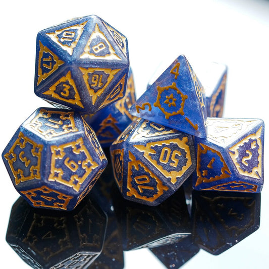 Huge dice set, blue and gold