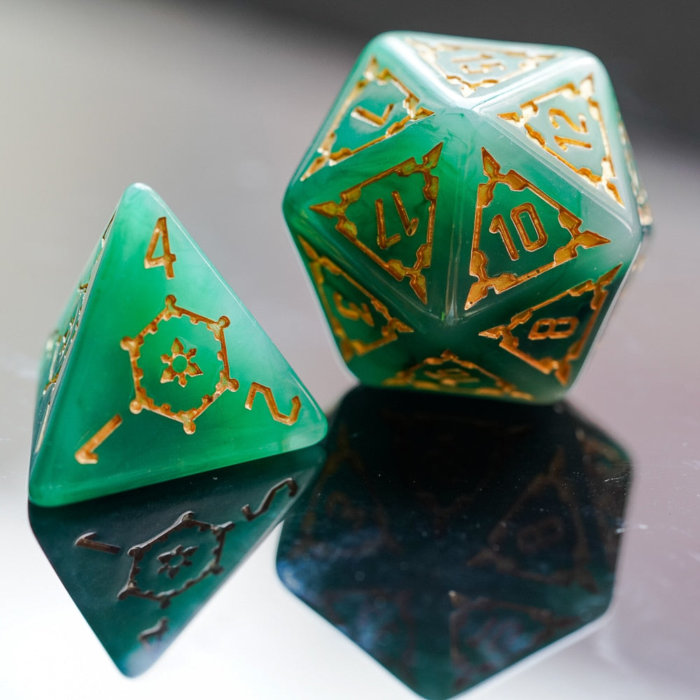 d4 and d20 violent jade elixir huge dice set