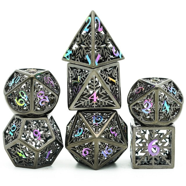 7 piece radiant shadow snowflake hollow metal dice