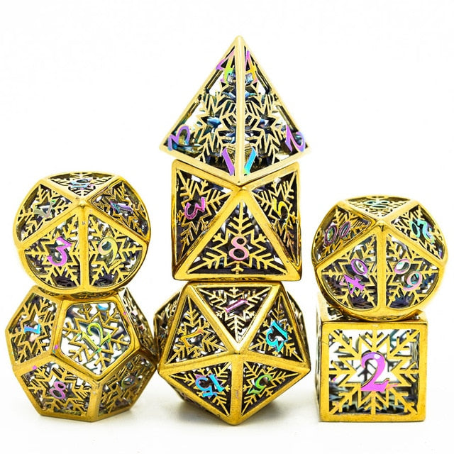 7 piece aurorus snowflake hollow metal dice set