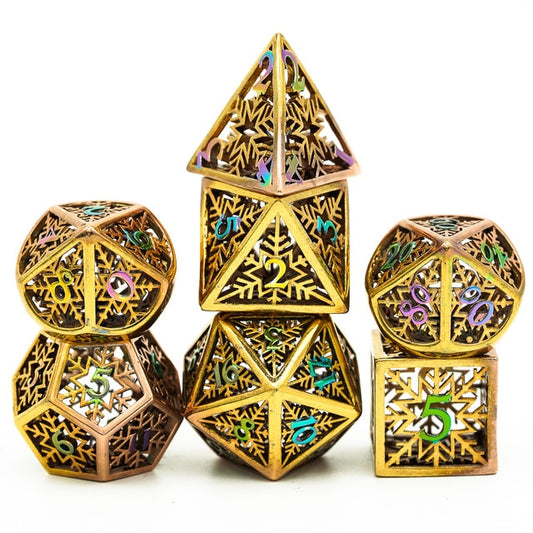 7 piece flush snowflake hollow metal dice set