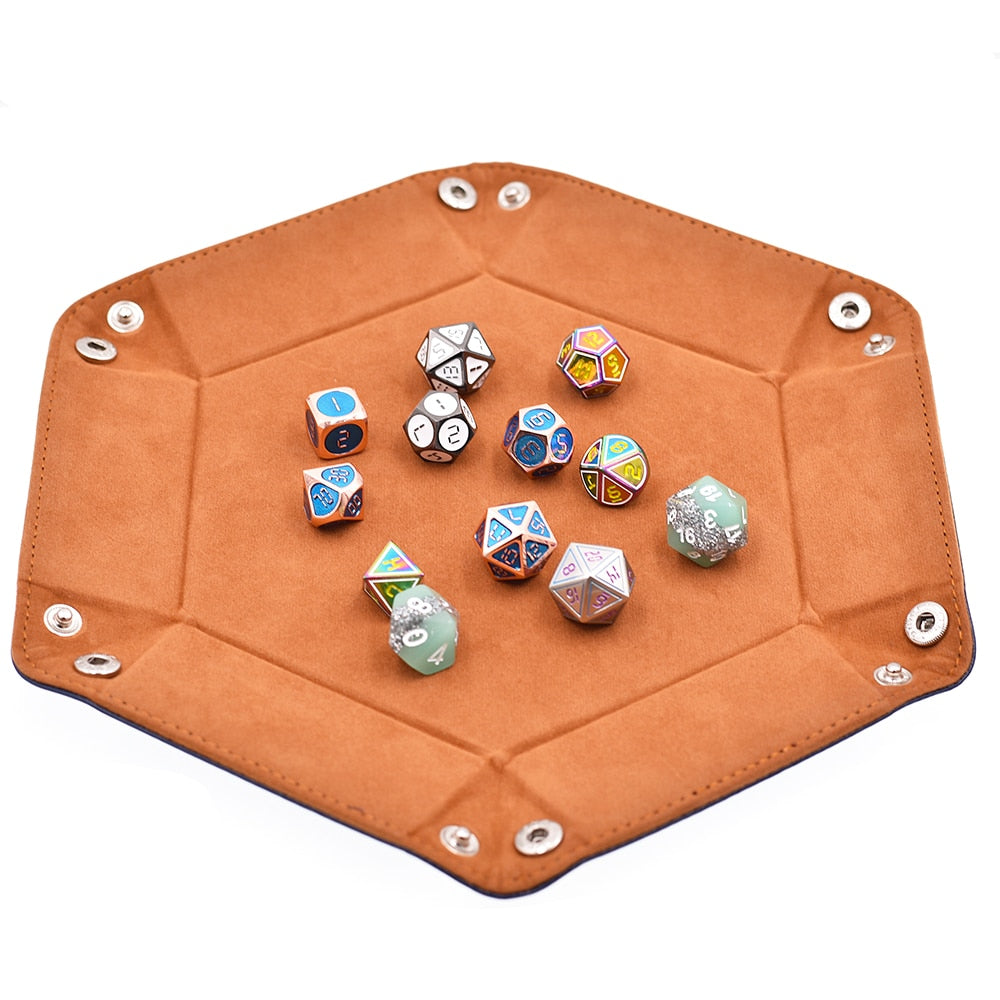 orange dice tray unbuttoned with dice inside