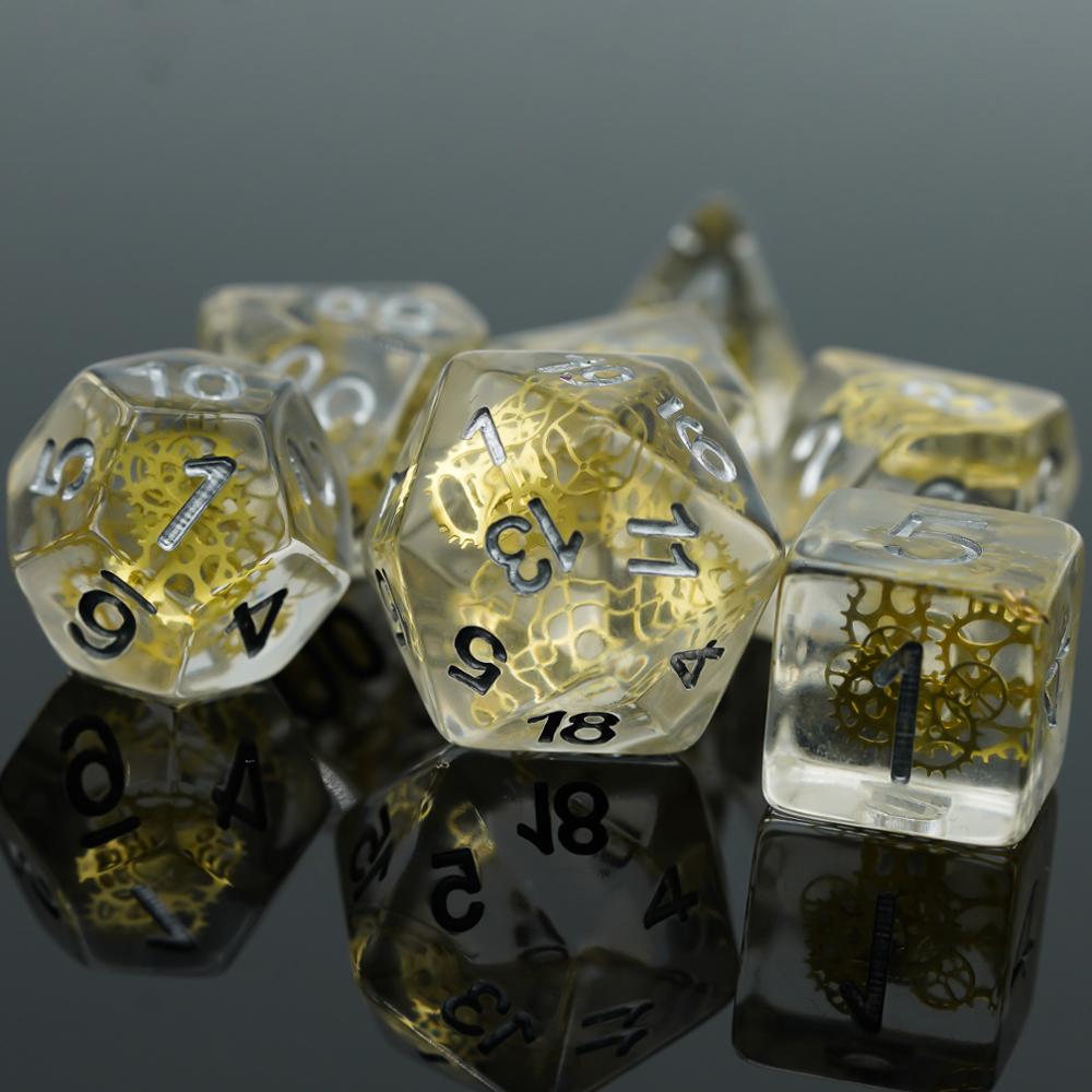 clear resin with dark numbers, gold gears embedded inside