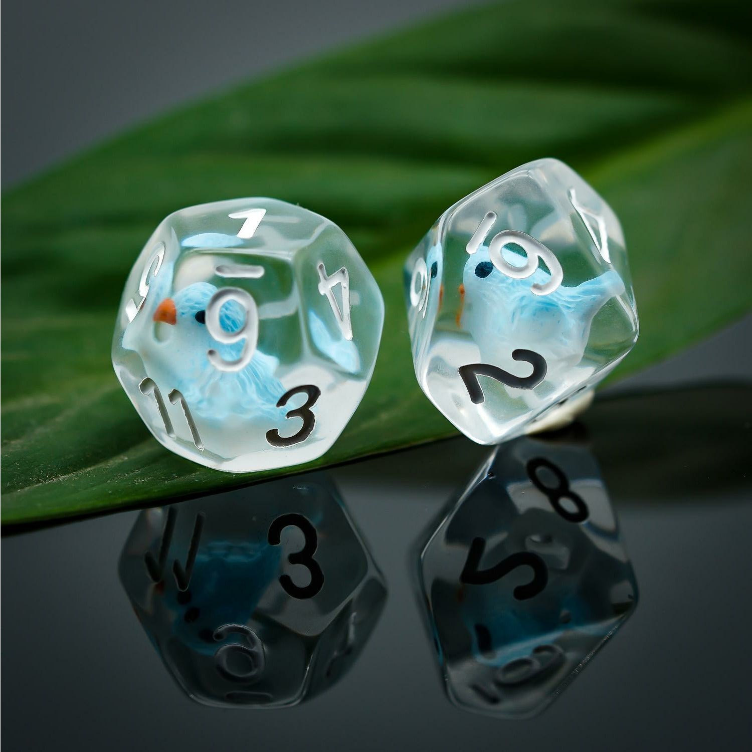 d12 and d10 on leaf background