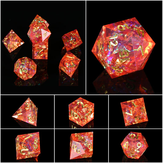 individual highlights of each dice in coral spark set