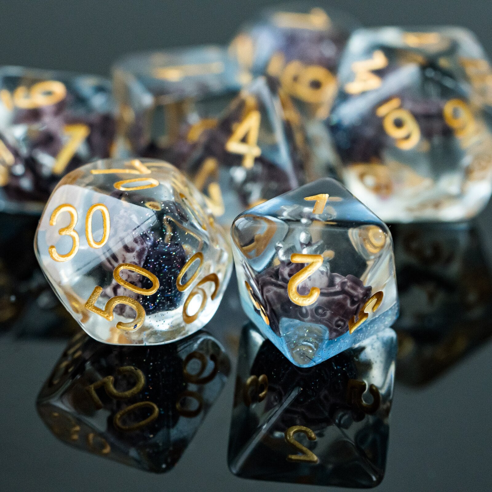 d8 and percentage dice highlight, sailboats in resin