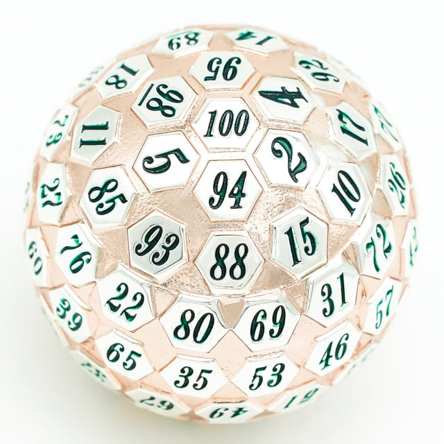White d100 with green numbers