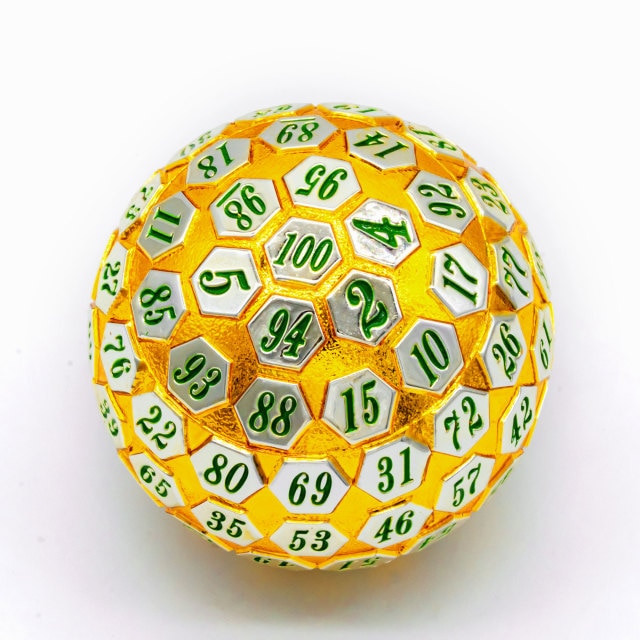 Gold and green round d100