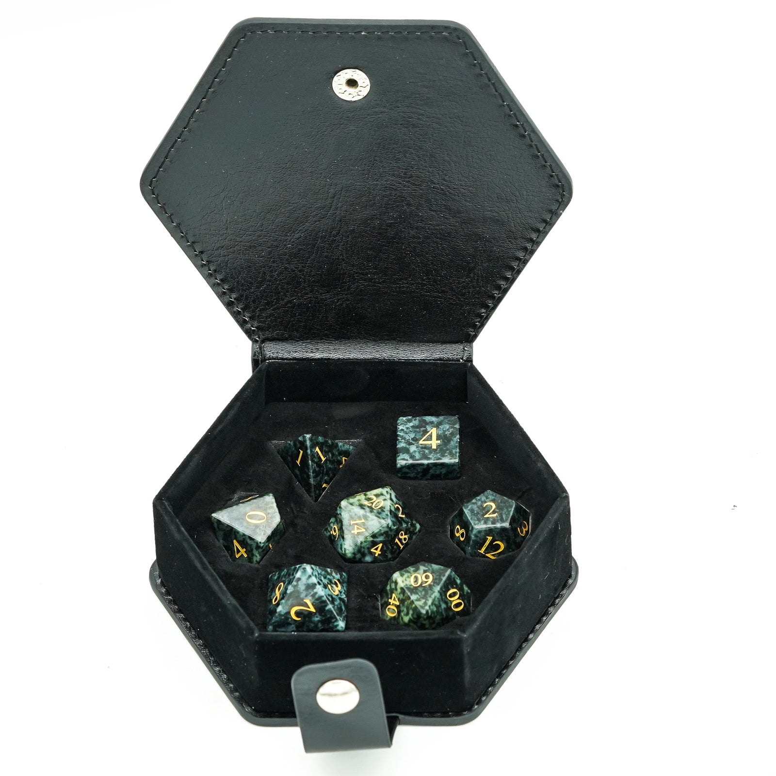 seaweed tangle stone dice set in leather travel case