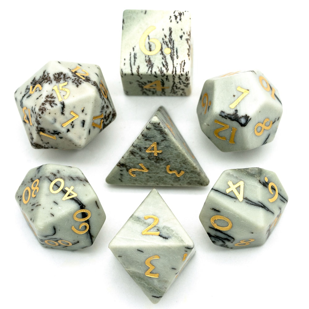 7 piece stone dice set, colored like birch