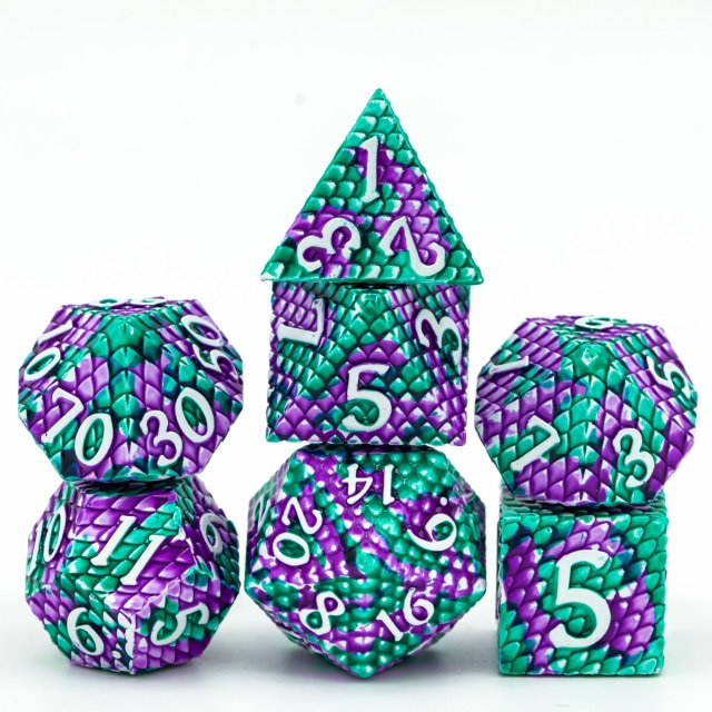 Purple and green dragon scale dice