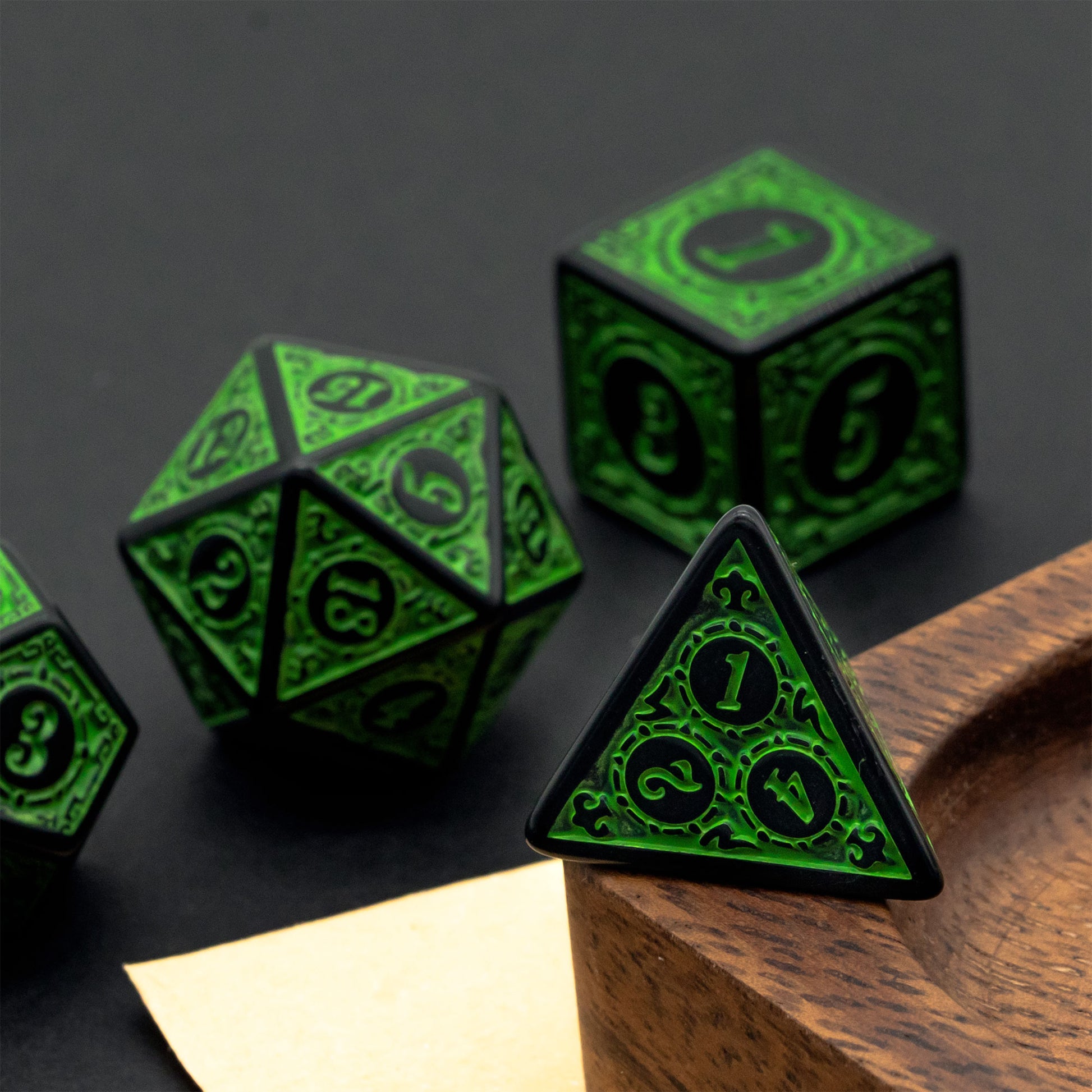 Green acrylic runic wonder diceset