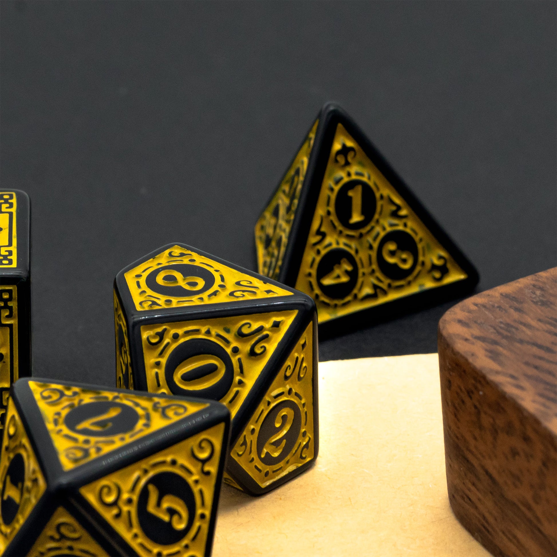 Yellow runic wonder acryllic dice set